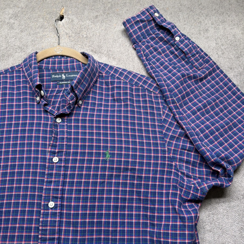 Ralph Lauren Classic Fit Blue Plaid Button Down Shirt Mens Large